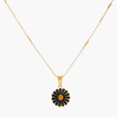 Anzu Demifine Enamel Flower Necklace | Black & Gold Daisy Pendant
