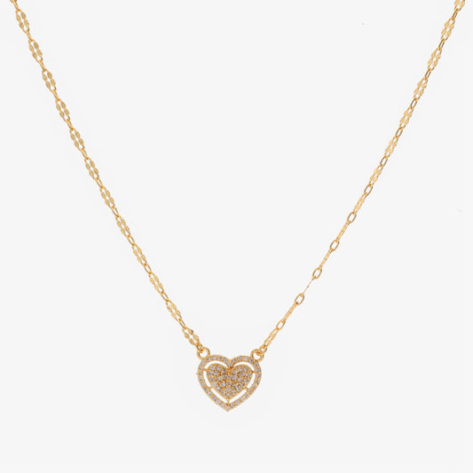 Anzu Pave Double Heart Necklace | Dainty Demifine Zirconia Pendant