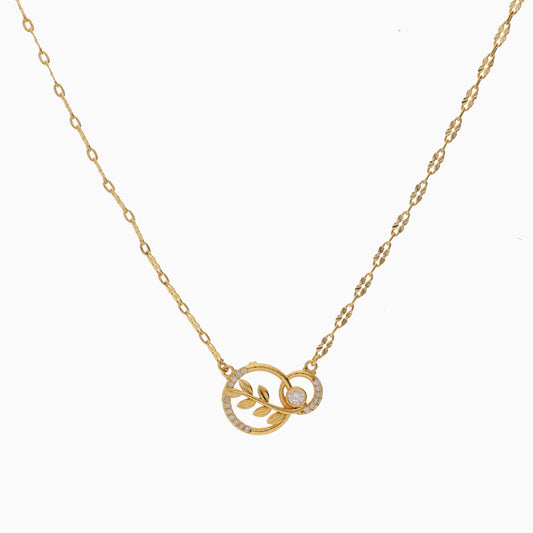 Anzu Interlocking Circles Necklace | Demifine Leaf & Zirconia Pendant