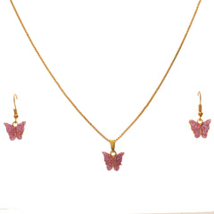 Anzu Pink Butterfly Jewelry Set | Dainty Demifine Necklace & Earrings