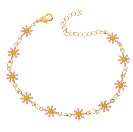Anzu Pink & Yellow Daisy Bracelet | Demifine Enamel Charm Jewellery