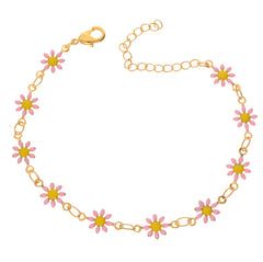 Anzu Pink & Yellow Daisy Bracelet | Demifine Enamel Charm Jewellery