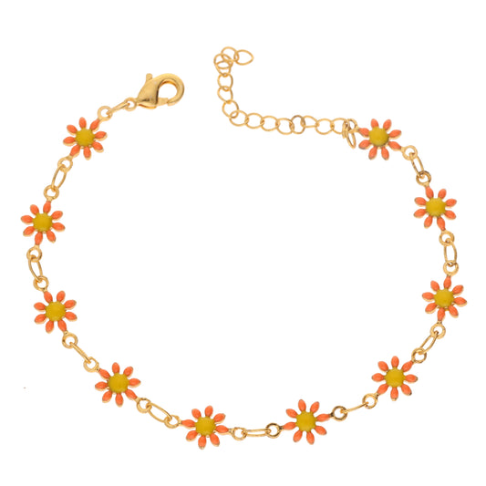 Anzu Orange & Yellow Flower Bracelet | Demifine Enamel Charm Jewellery