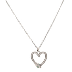 Anzu Silver Heart & Snake Necklace | Dainty Demifine Zirconia Pendant