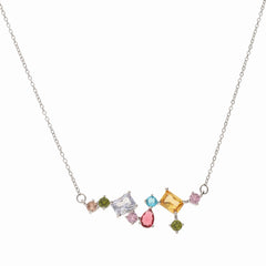 Anzu Multicolored Gemstone Necklace | Silver Demifine Zirconia Pendant