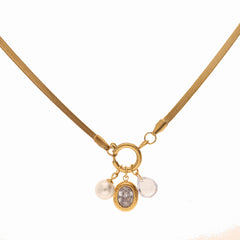 Anzu Snake Chain Charm Necklace | Demifine Pearl & Zirconia Design