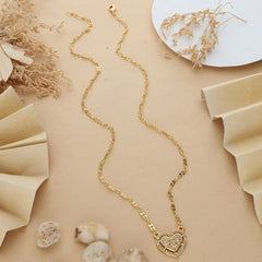 Anzu Pave Double Heart Necklace | Dainty Demifine Zirconia Pendant