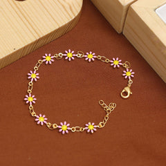 Anzu Pink & Yellow Daisy Bracelet | Demifine Enamel Charm Jewellery