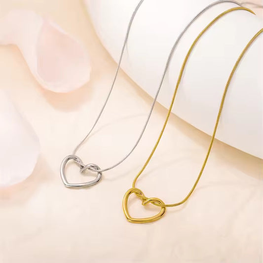 Eternal Embrace Necklace | Interlocked Open Heart Pendant in Gold & Silver Finish