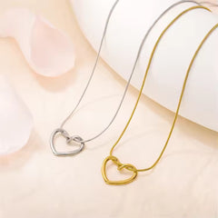 Eternal Embrace Necklace | Interlocked Open Heart Pendant in Gold & Silver Finish