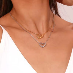 Eternal Embrace Necklace | Interlocked Open Heart Pendant in Gold & Silver Finish