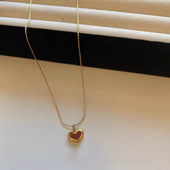 Crimson Core Necklace | Gold-Plated Heart Pendant with Deep Red Enamel