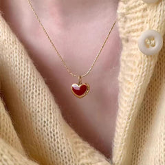 Crimson Core Necklace | Gold-Plated Heart Pendant with Deep Red Enamel