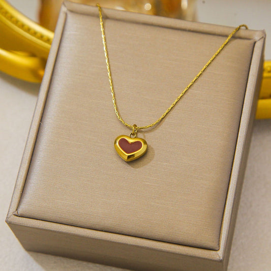Crimson Core Necklace | Gold-Plated Heart Pendant with Deep Red Enamel