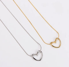Eternal Embrace Necklace | Interlocked Open Heart Pendant in Gold & Silver Finish