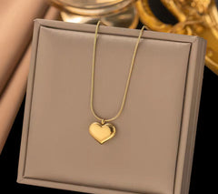 Golden Embrace | Polished Heart Pendant on Sleek Snake Chain