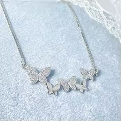 Flutter Frost | Silver Butterfly Necklace with Crystal Accents