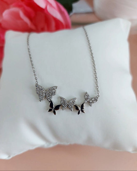 Flutter Frost | Silver Butterfly Necklace with Crystal Accents