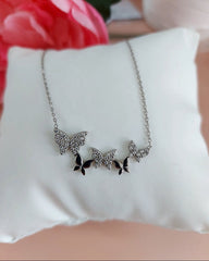 Flutter Frost | Silver Butterfly Necklace with Crystal Accents