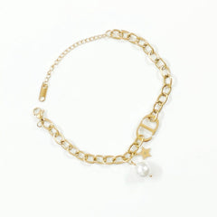 Star & Pearl Charm Bracelet | Chunky Gold Chain with Signature Link and Delicate Dangling Charms