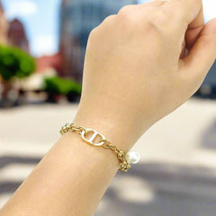 Star & Pearl Charm Bracelet | Chunky Gold Chain with Signature Link and Delicate Dangling Charms