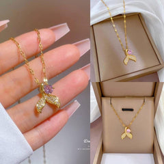 Ocean Whimsy | Mermaid Tail Pendant with Pink Crystal in Gold Finish