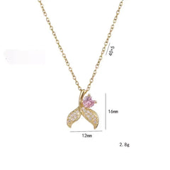 Ocean Whimsy | Mermaid Tail Pendant with Pink Crystal in Gold Finish