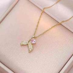 Ocean Whimsy | Mermaid Tail Pendant with Pink Crystal in Gold Finish