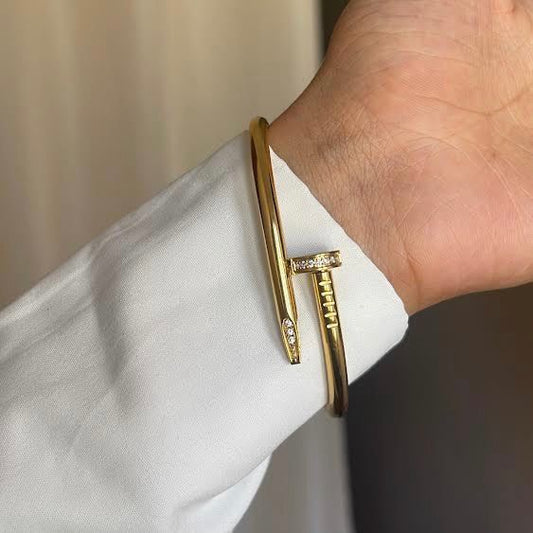 Gilded Grace | Sculpted Nail Bracelet in Diamond-Kissed Gold