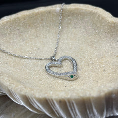 Anzu Silver Heart & Snake Necklace | Dainty Demifine Zirconia Pendant