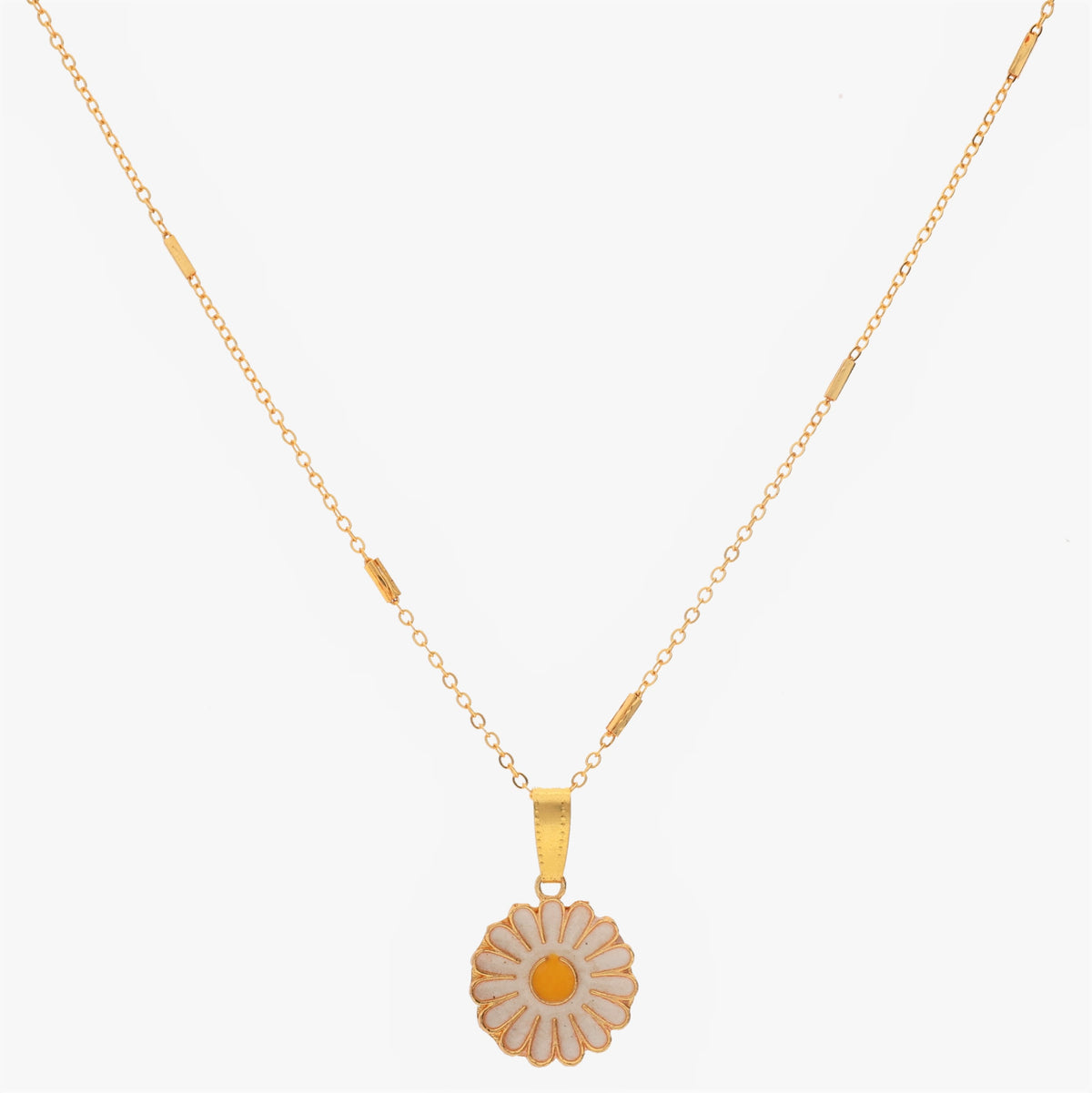 Anzu Enamel Daisy Necklace | White & Gold Demifine Pendant