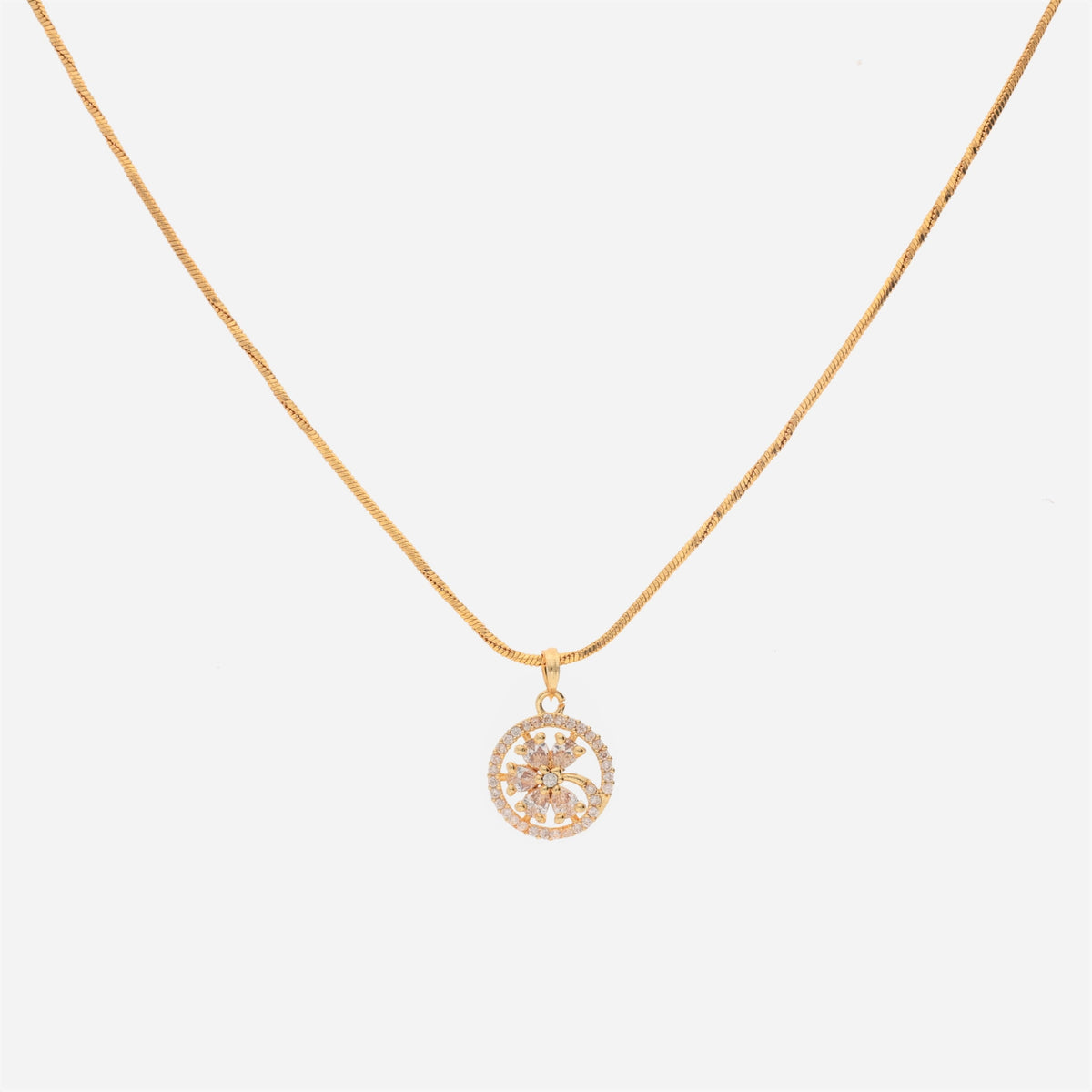 Anzu Floral Circle Necklace | Dainty Demifine Zirconia Pendant