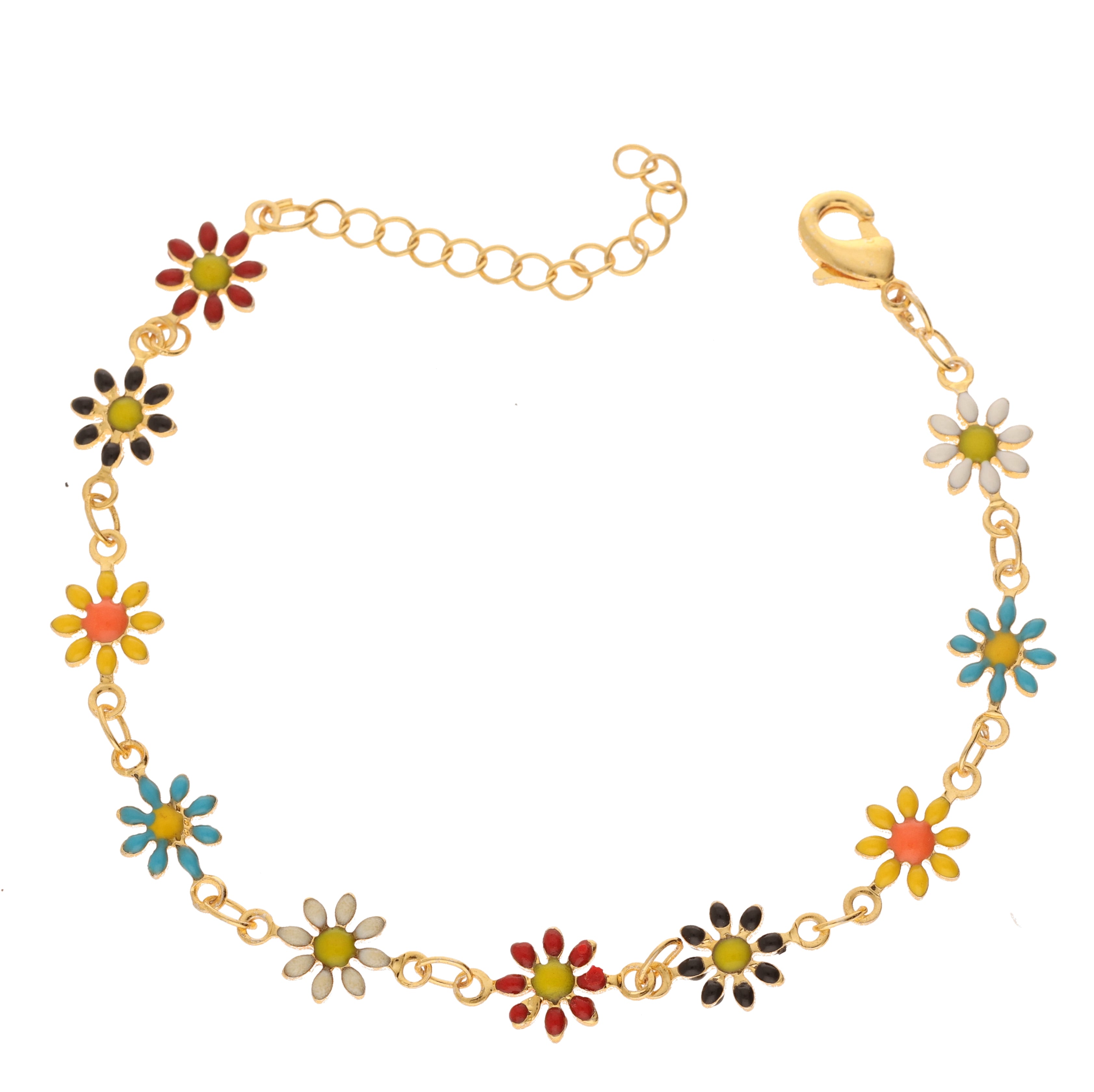 Boho Colorful Enamel Daisy Flower Chain Bracelet | Adjustable