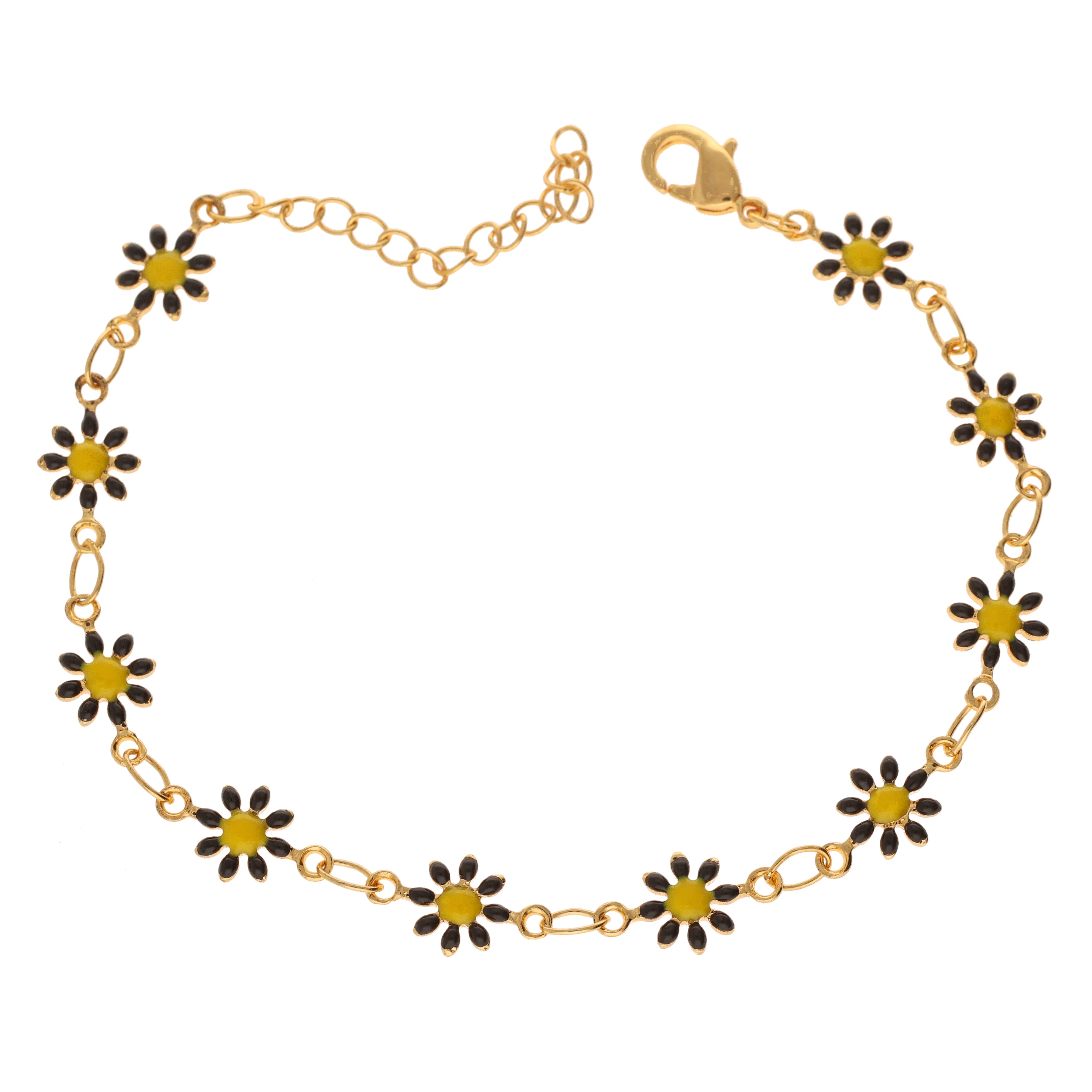 Cheerful Yellow & Black Enamel Daisy Chain Bracelet | Adjustable
