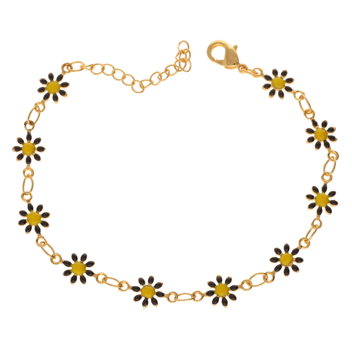 Anzu Black & Yellow Daisy Bracelet | Demifine Enamel Charm Jewellery