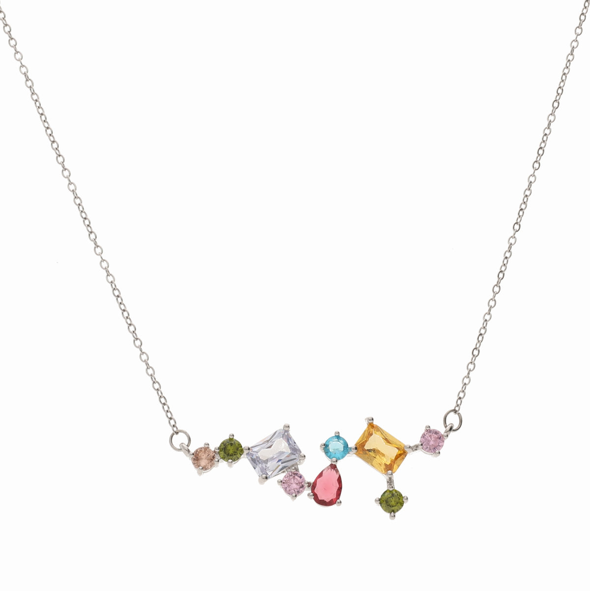 Anzu Multicolored Gemstone Necklace | Silver Demifine Zirconia Pendant