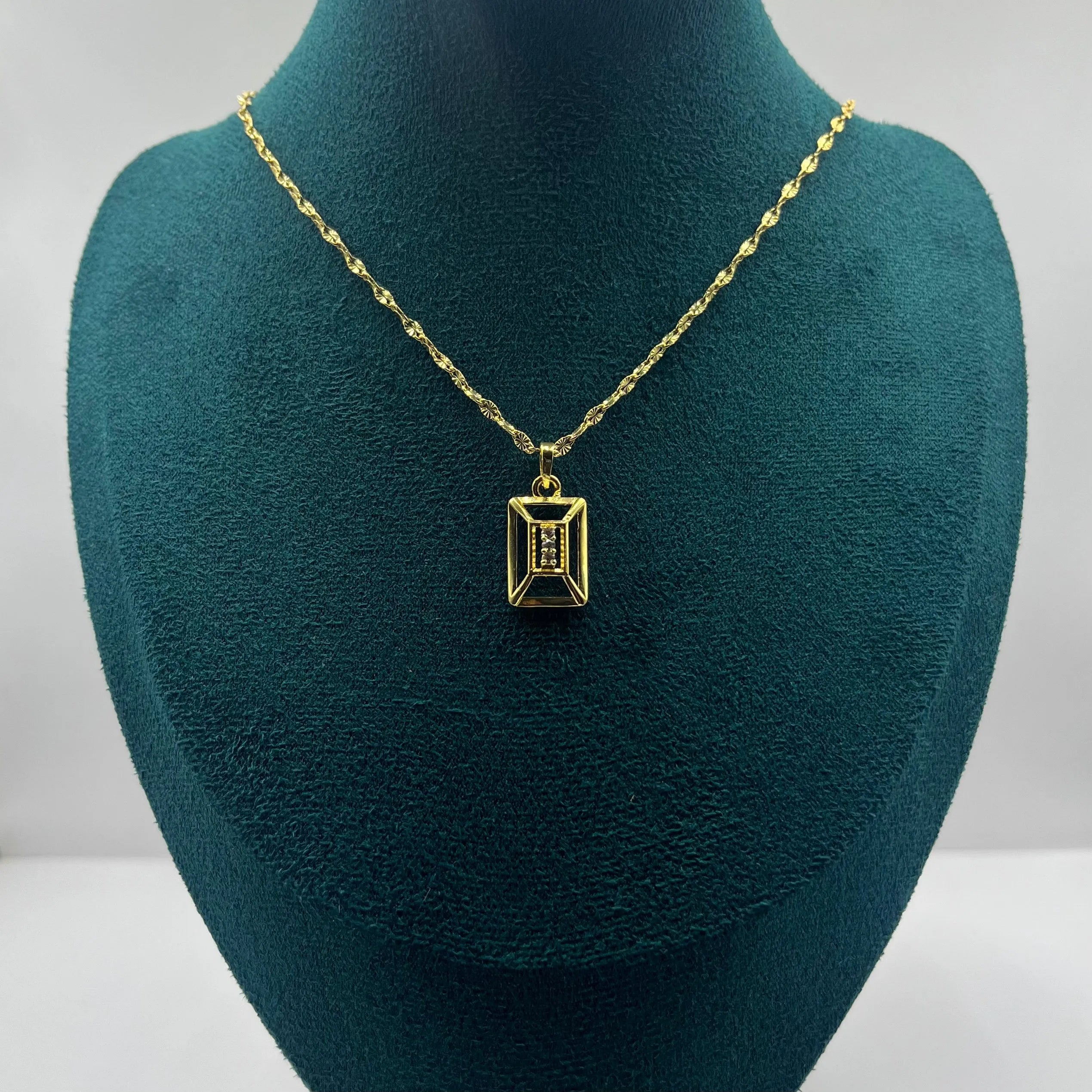 1GM Gold Plated Rectangle Pendant Necklace for Women | Dainty Bezel Setting & Elegant Chain
