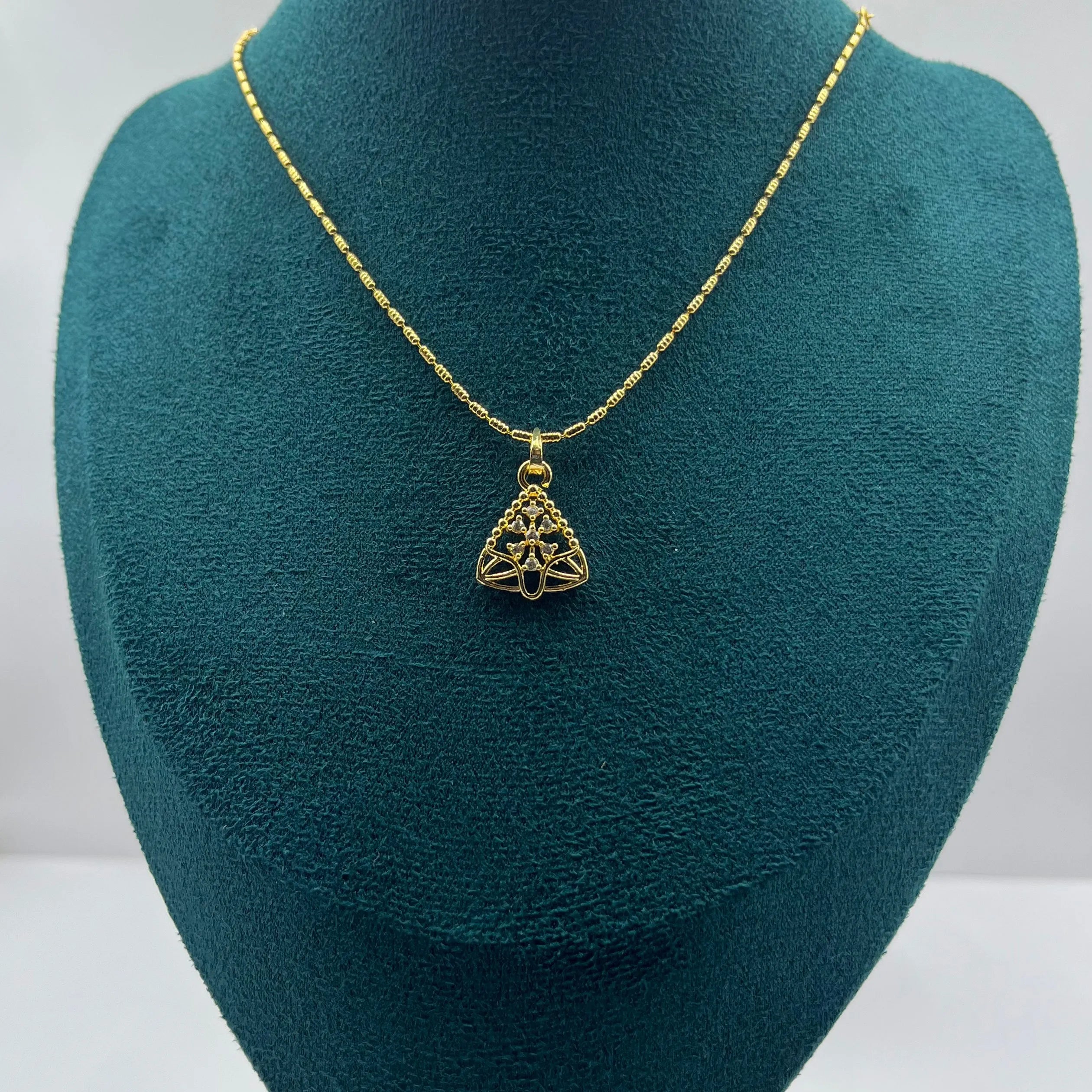 Intricate Geometric Filigree Bell Pendant Necklace | 1g Gold Plated