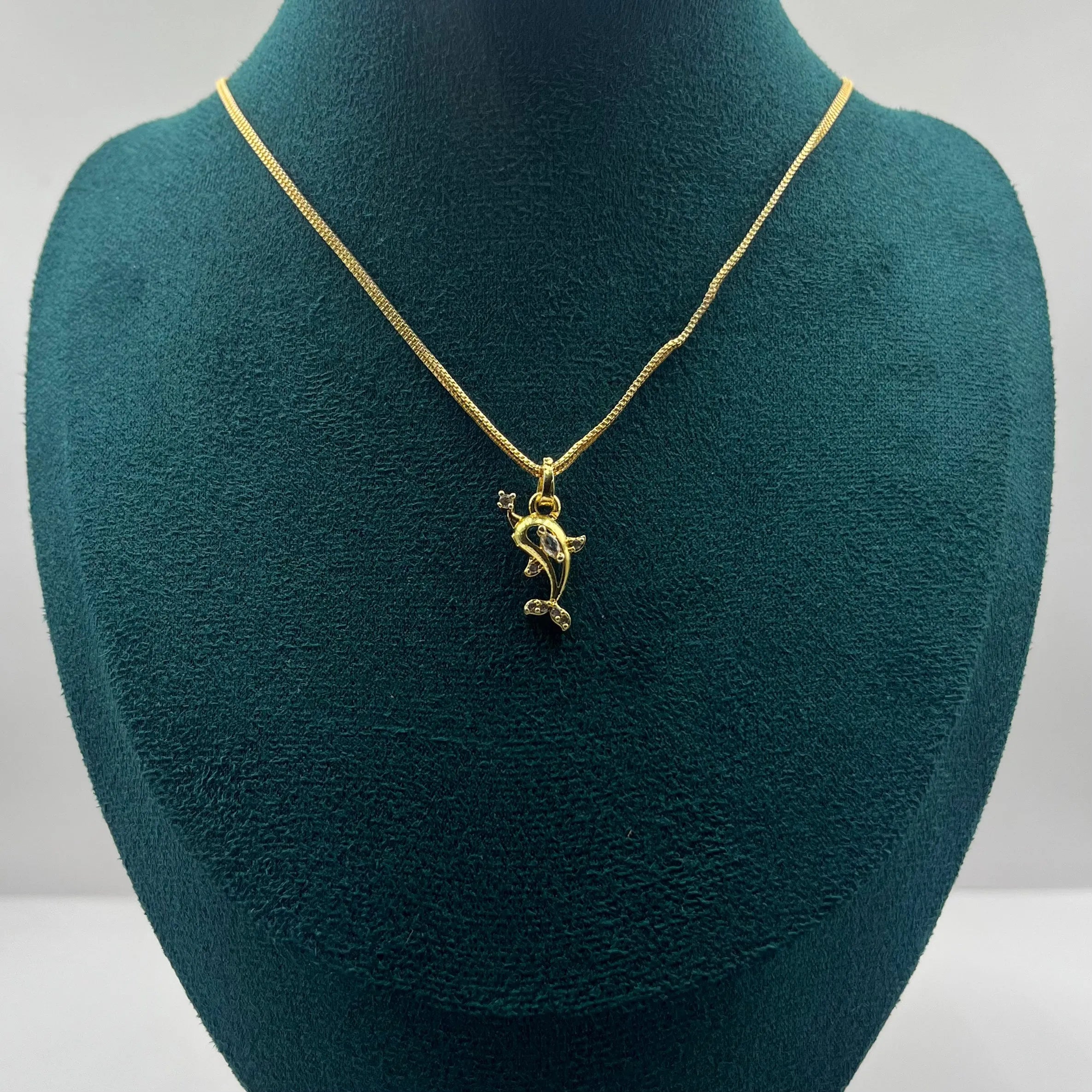 1GM Gold Plated Dolphin Charm Necklace for Women | CZ Stone Accent & Box Chain