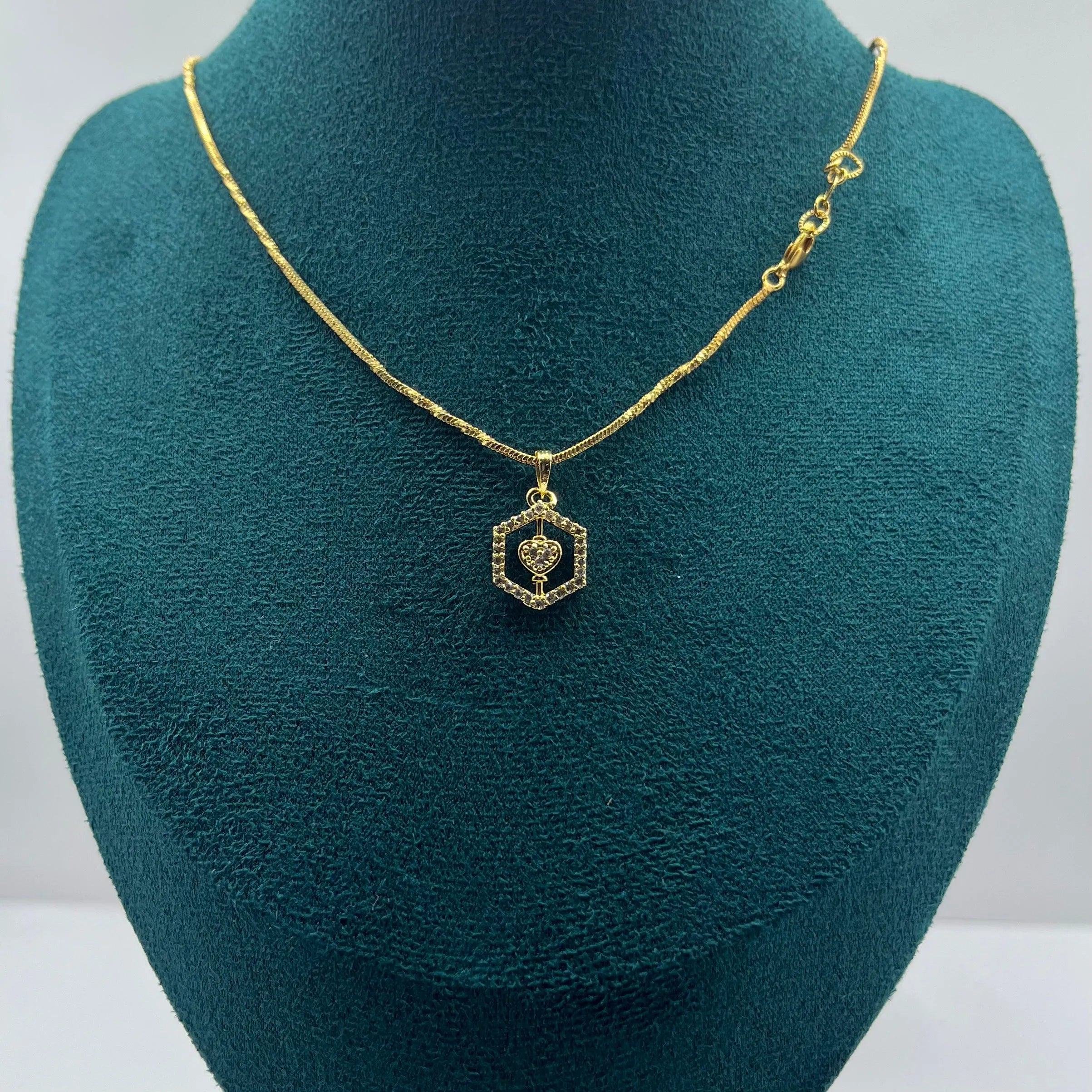 Geometric Honeycomb Heart Pendant Necklace | 1g Gold Plated