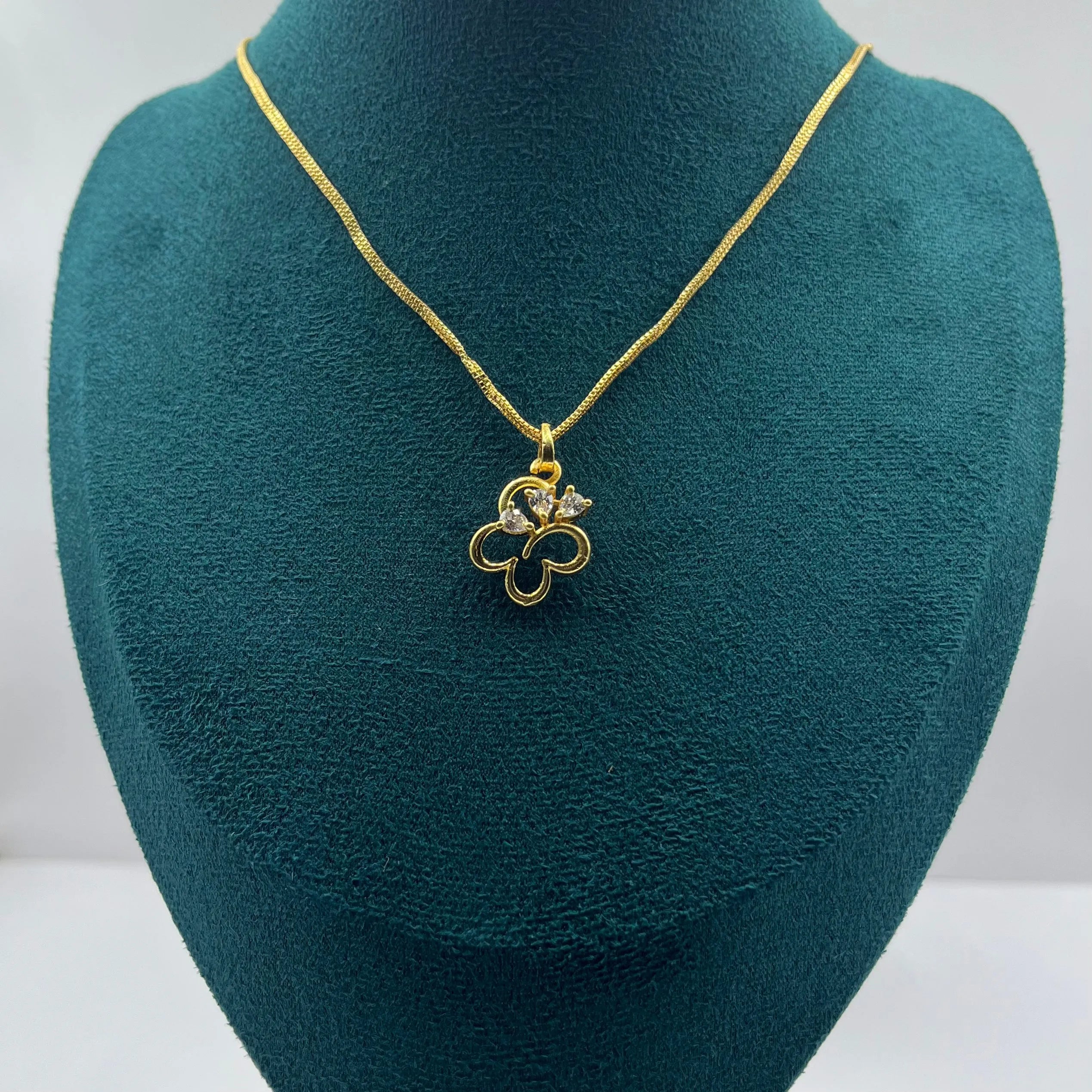 Delicate Clover Flower Necklace | 1g Gold Plated | CZ Accents