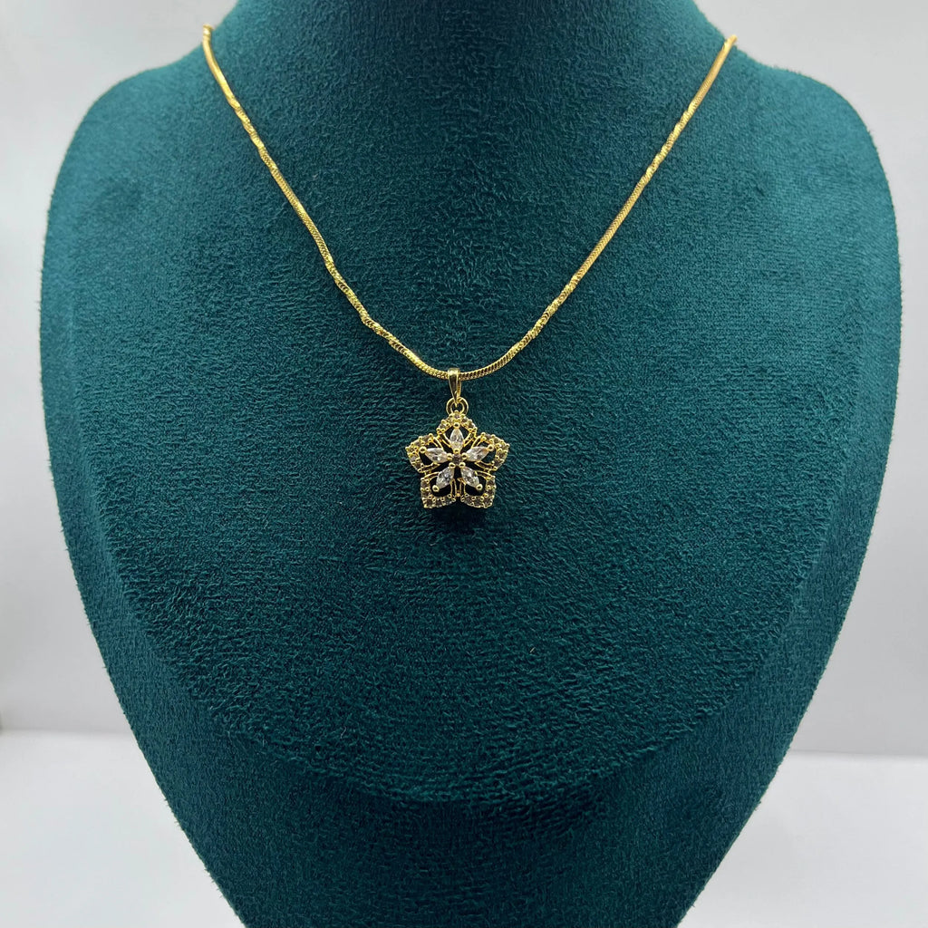 Dazzling Ornate Star Flower Pendant Necklace | 1g Gold Plated