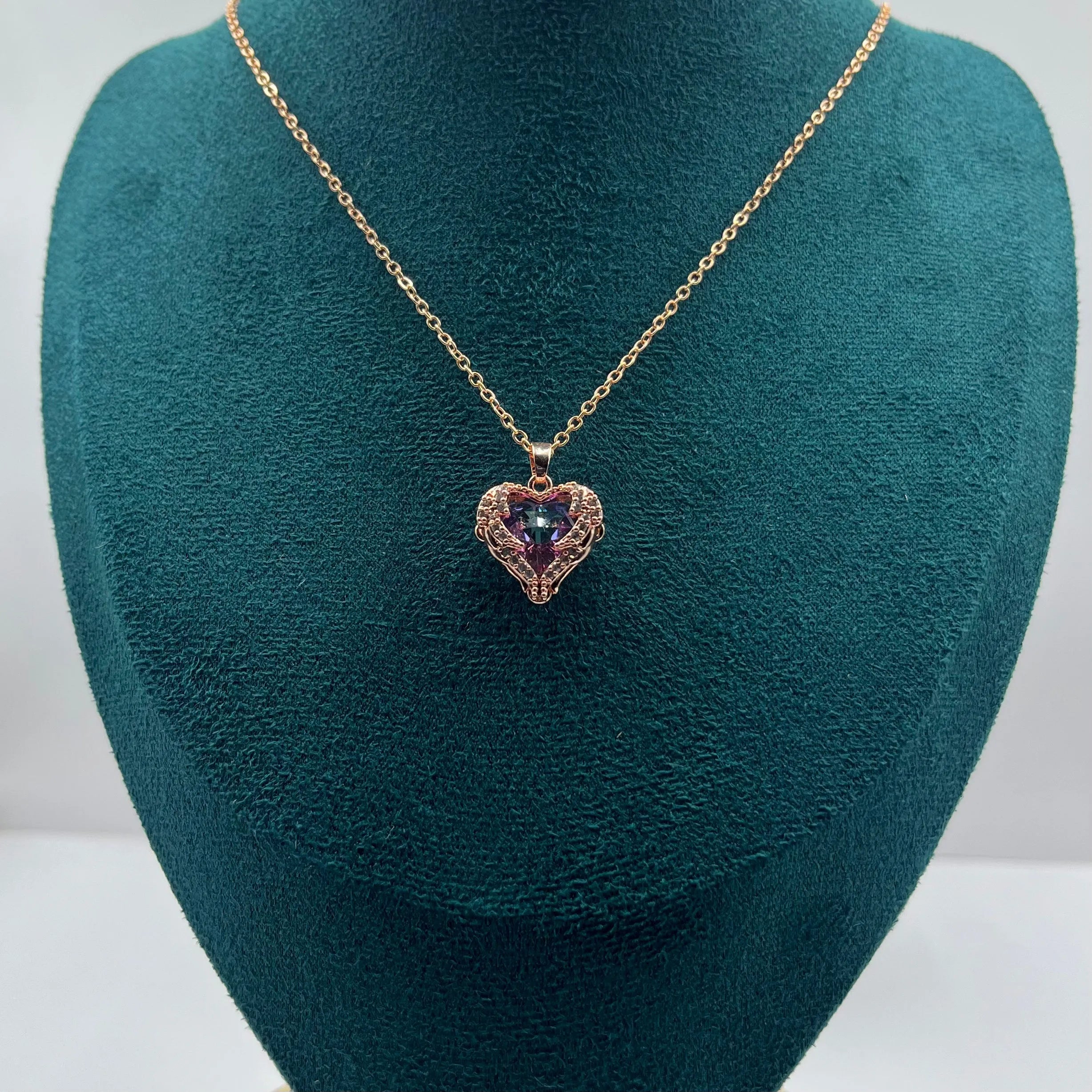 Mystic Iridescent Heart Pendant Necklace | Rose Gold Tone 1g Plated