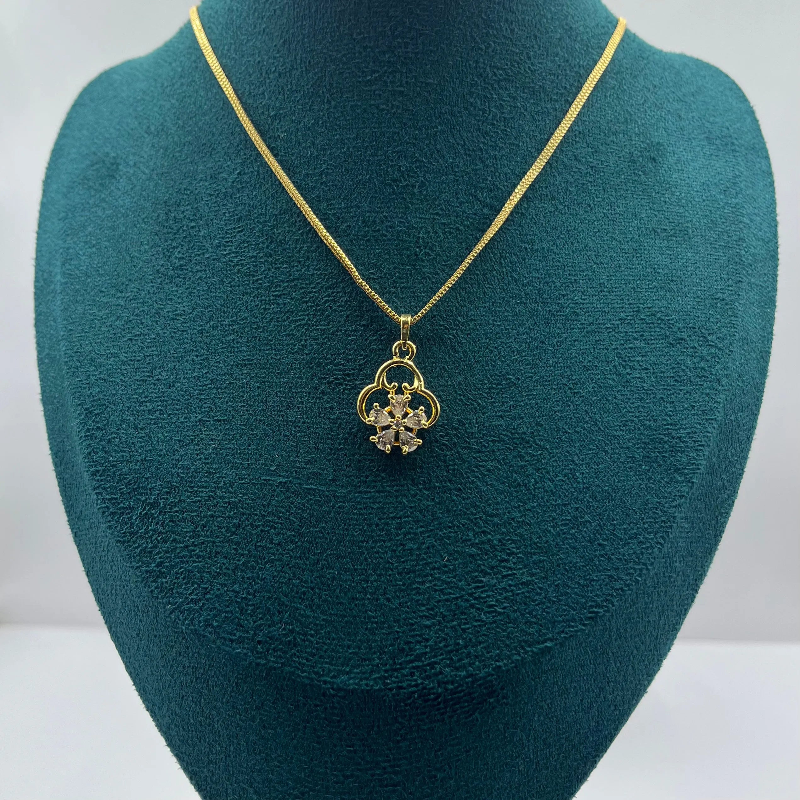 Ornate Clover Charm Necklace with CZ Cluster | 1g Gold Plated