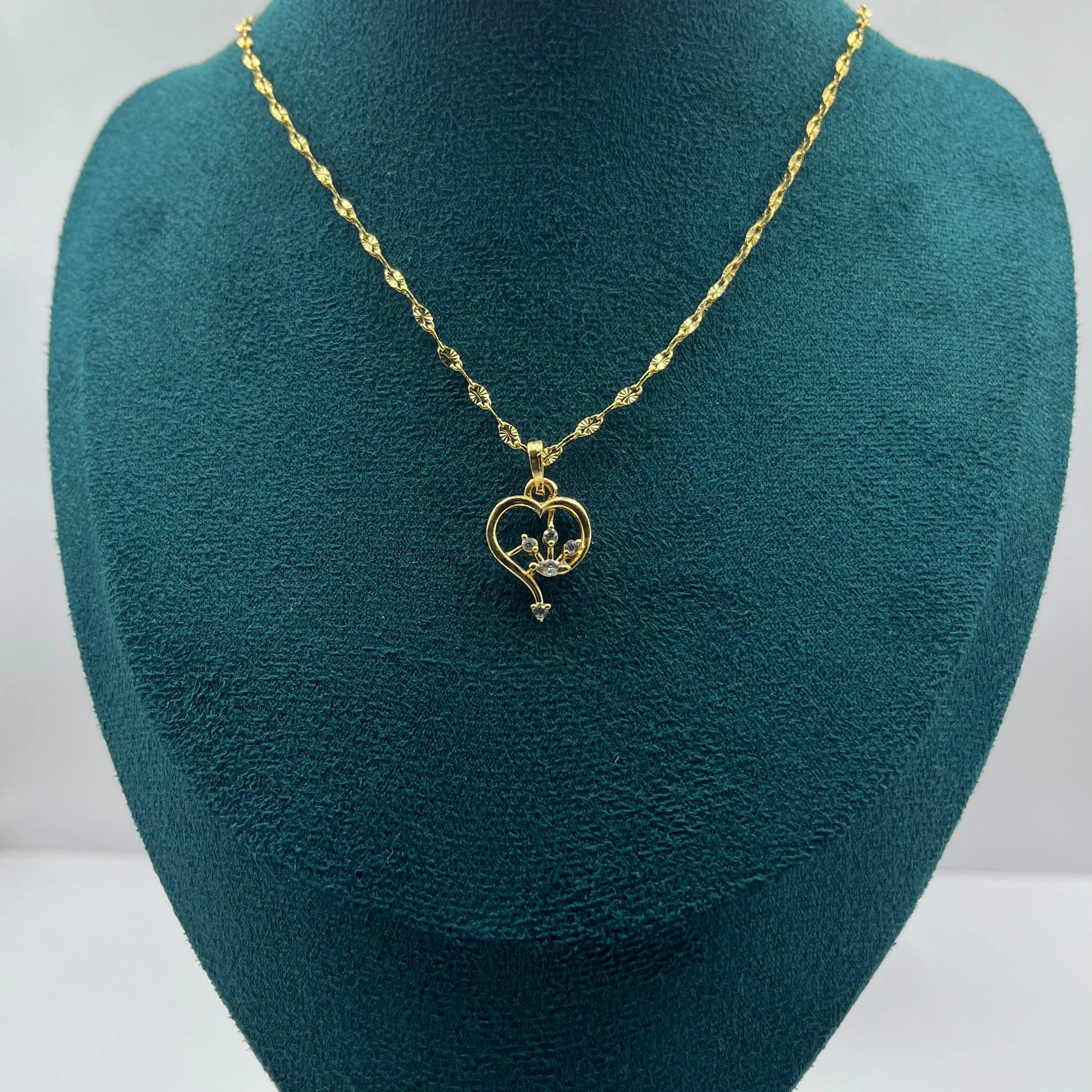 Open Heart & Crown Charm Necklace | 1g Gold Plated