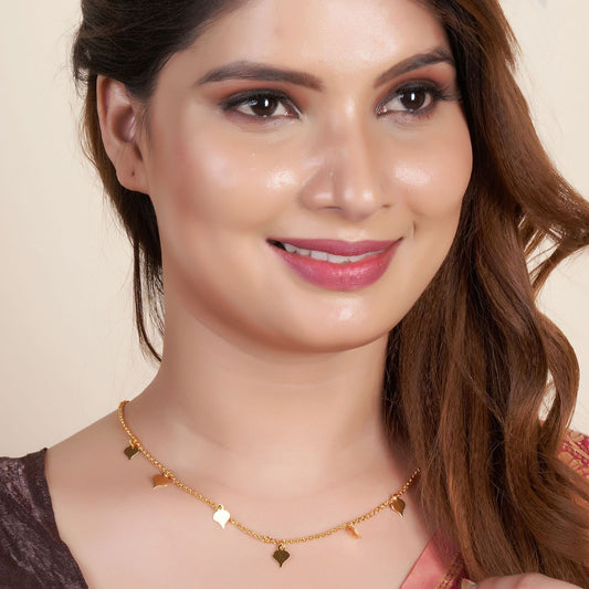 Anzu Dainty Heart Charm Necklace | Demifine Gold Station Design