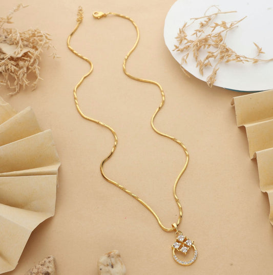 Anzu Crescent Flower Necklace | Dainty Demifine Zirconia Pendant