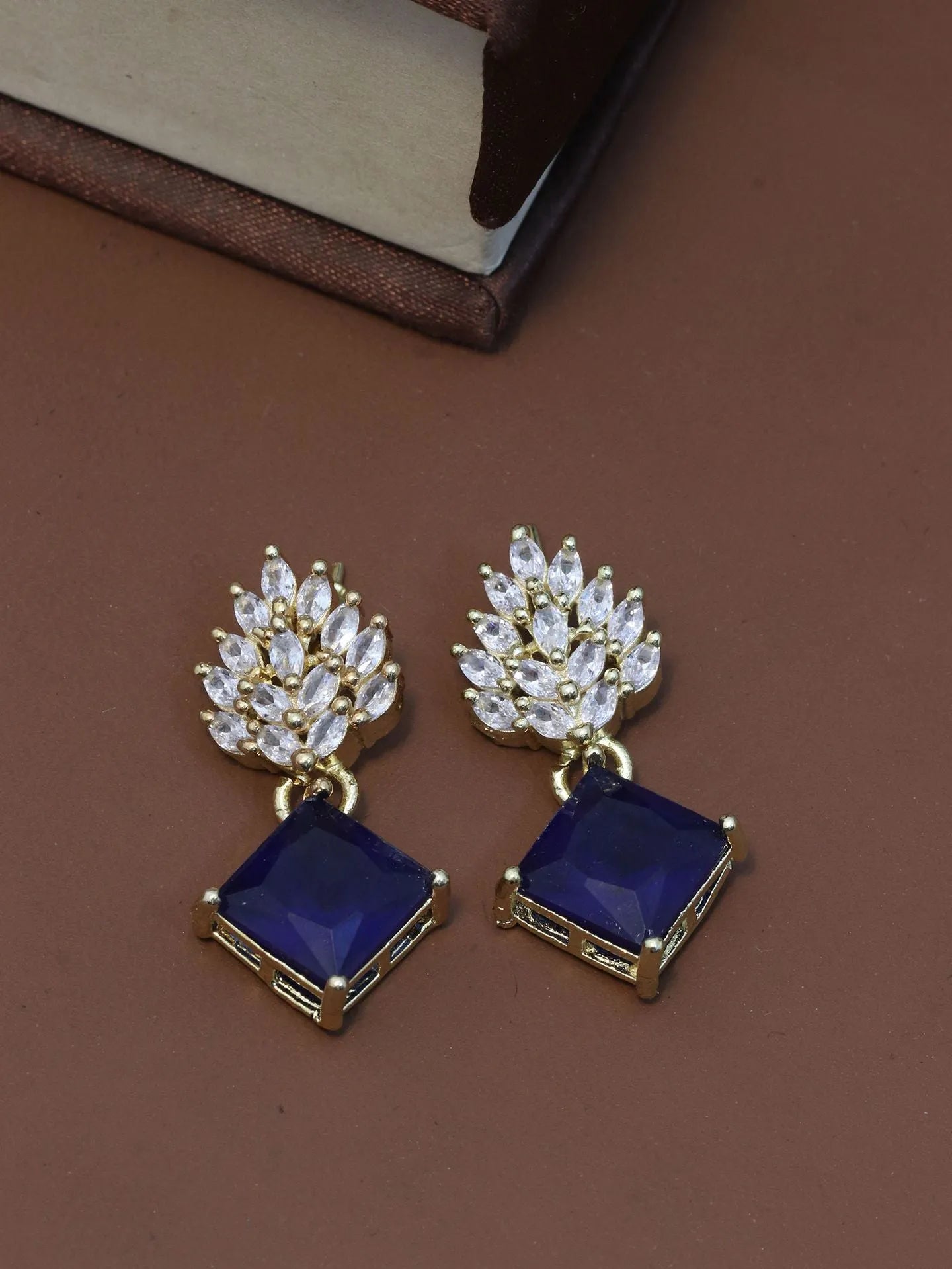 Dazzling Blue Gem Cluster Drop Earrings | 1g Gold Plated