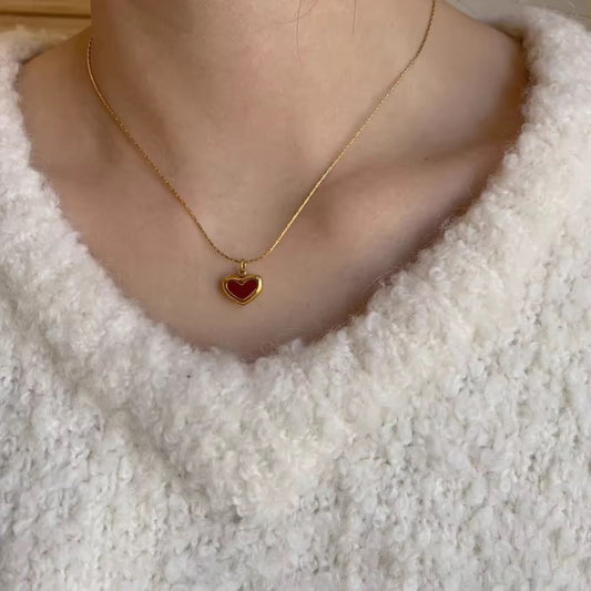Crimson Core Necklace | Gold-Plated Heart Pendant with Deep Red Enamel