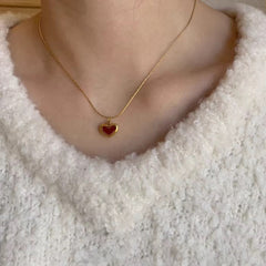 Crimson Core Necklace | Gold-Plated Heart Pendant with Deep Red Enamel